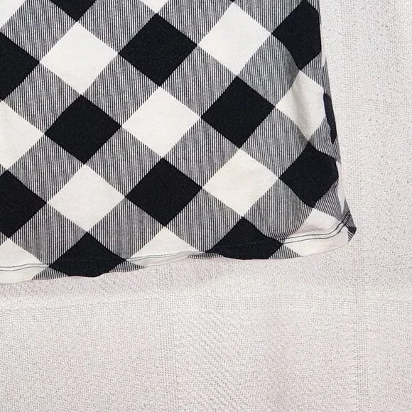 Justice Black White Check SS Black Sequin Bow Neckline Cotton Span Top Size 18 - Picture 4 of 16